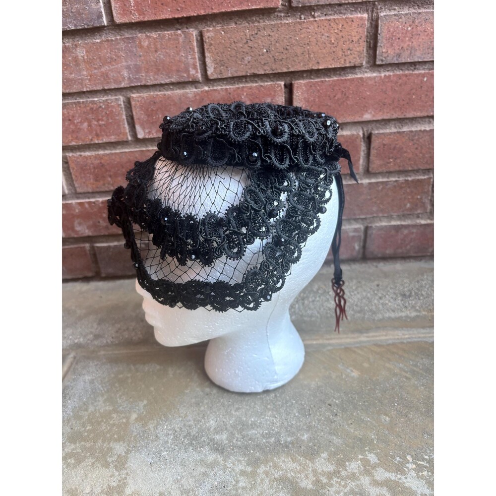 Exclusively Doree Black Lace, Beaded Veiled Pillbox hat